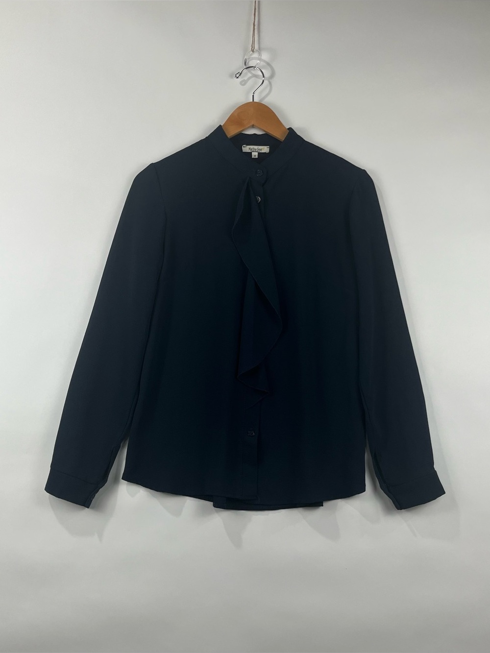 Martina Grey Made in Italy Ruffle Front Button Down Blouse Office Chic M